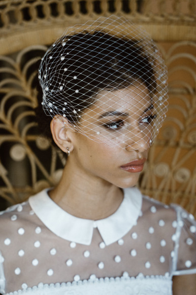 Birdcage Bandeau veil with pearls