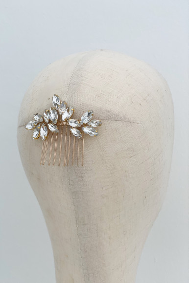 GOLDEN BRIDAL COMB WITH CRYSTAL LEAVES